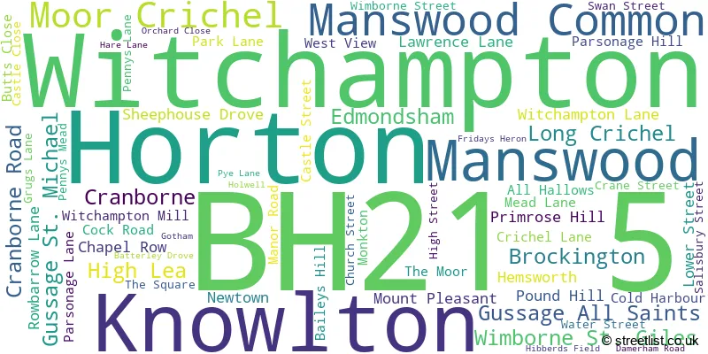 A word cloud for the BH21 5 postcode